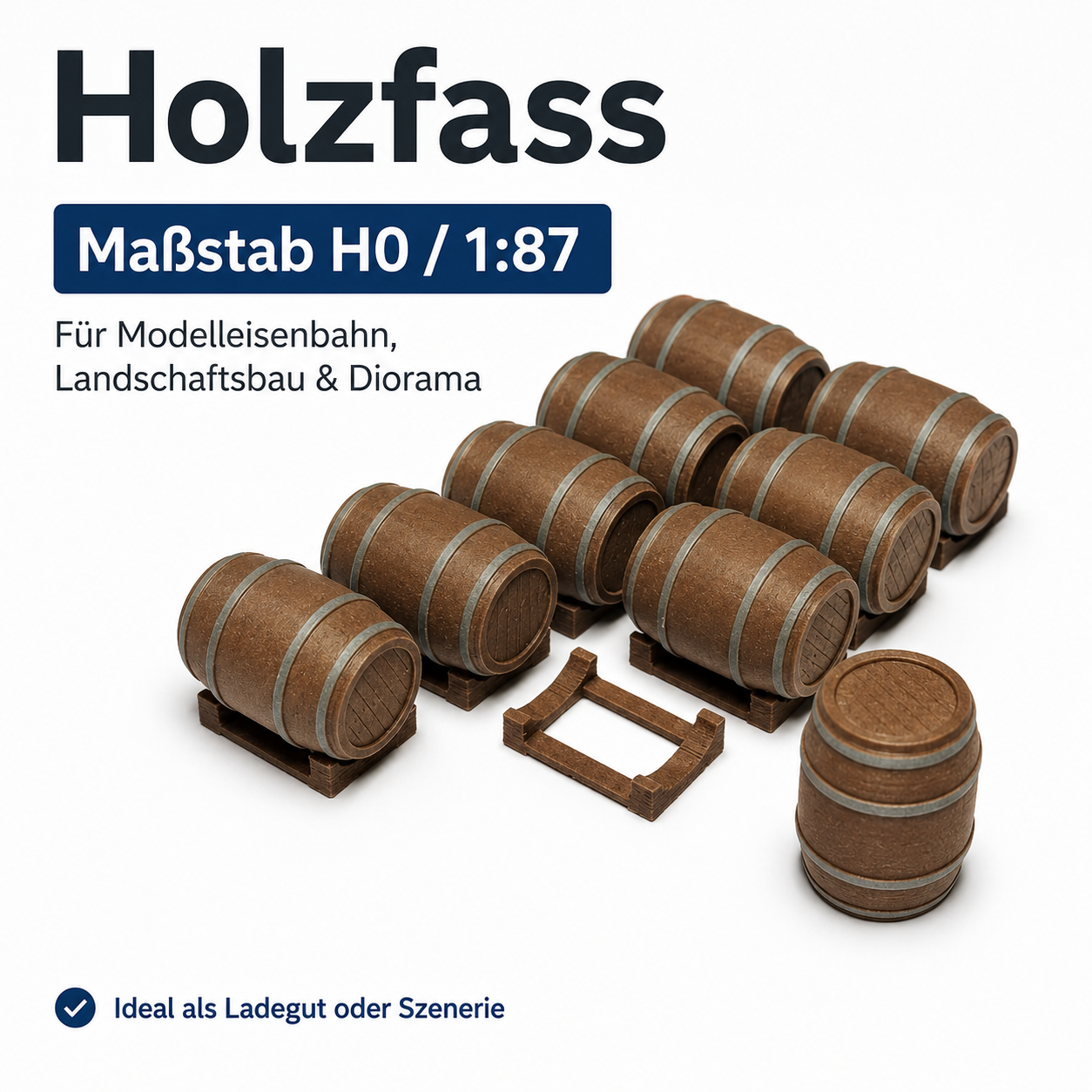 H0 1:87 Bierfass / Holzfass 10er Set mit Fasshalter